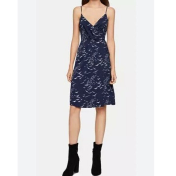 BCBGeneration Navy Bird Print Wrap Dress Spaghetti Straps 12 NWT - Picture 1 of 5